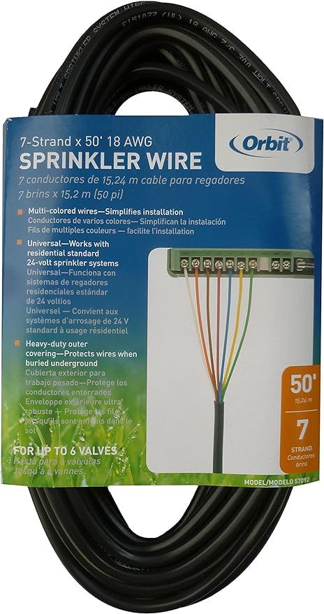 Orbit 57092 Underground Sprinkler Wire, 7-Strand Solid, 50 Ft, UF/UL Listed, Multi-Color, 18-Gauge