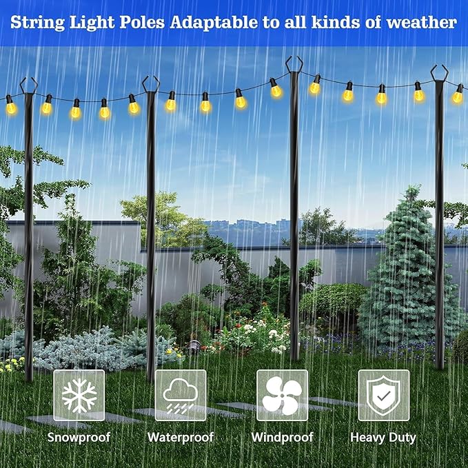 SINLEY 2 Pack String Light Poles,10 Ft Metal Poles with Fork for Outdoor String Lights,Outdoor Light Poles with Fork,Poles/Post/Stand for Outside,Patio,Deck,Backyard,Garden Wedding,Party