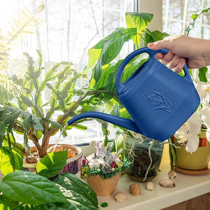 Hand Plastic Watering Can - for Home Plant Garden - 1/2 Gallon - Blue