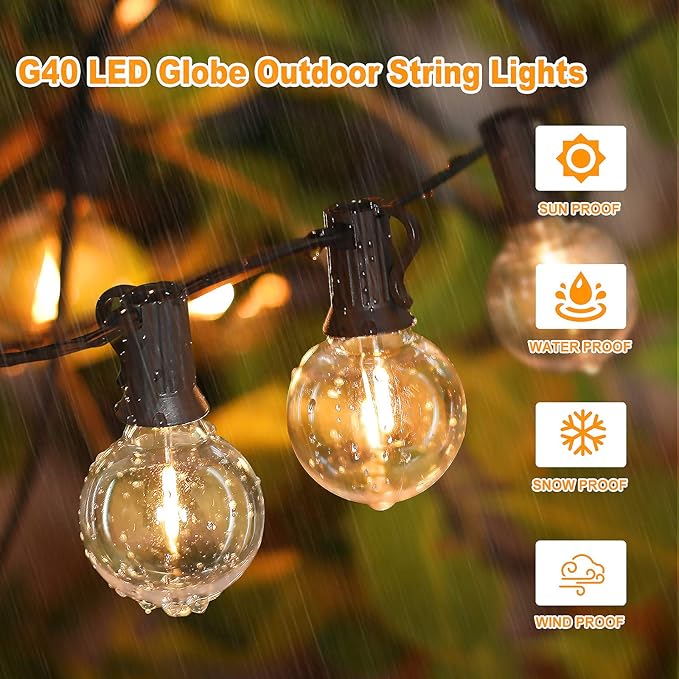 Bosceos 120FT Outdoor G40 LED Globe String Lights Dimmable Waterproof Shatterproof Light Strings with 60 Bulbs Connectable Commercial Hanging Lights for Christmas Patio House Backyard Balcony Party