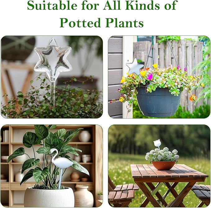 2-Pack Star-Shaped Glass Self-Watering Globes for Indoor Outdoor Plants – Automatic Irrigation Decorative Watering Bulbs for Garden Flower Pots, Patio, Home Decor (Swan)