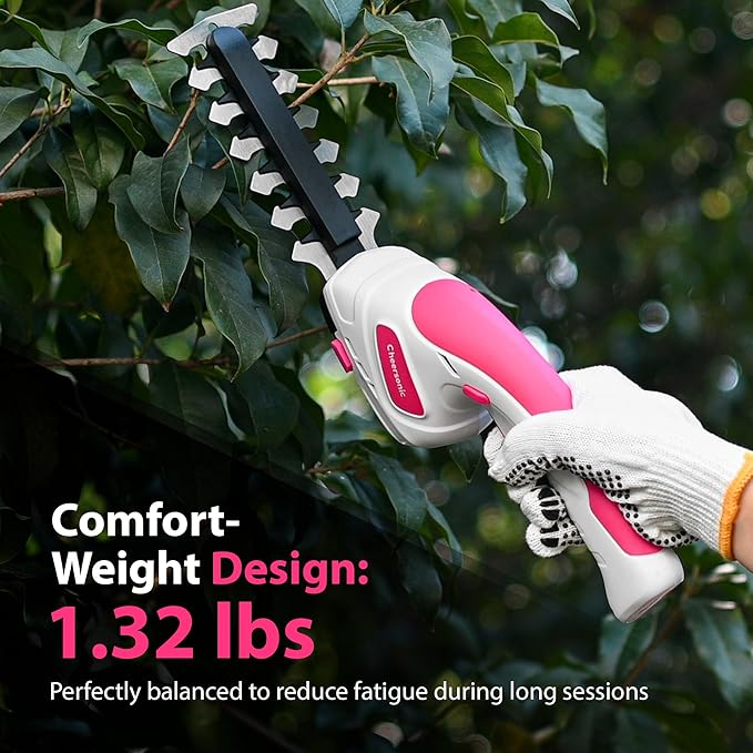 Cordless Grass Shear & Hedge Trimmer 7.2V Handheld Electric Grass Trimmer with 2 * 2000mAh Battery 2 in 1 Lightweight Shrub Trimmer Type-C Cable for Small Bushes, Lawn Edging & Garden Pink