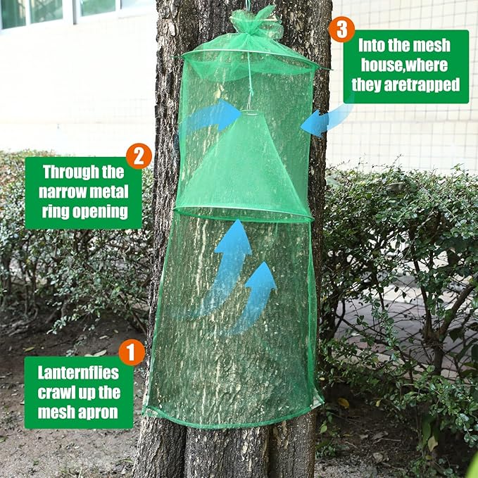 Qualirey 2 Pack Spotted Lanternfly Traps Lantern Fly Killer Mesh Tree Trap with Jute Rope and Nails Effective Way to Catch Lantern Flies and Nymphs (Green)