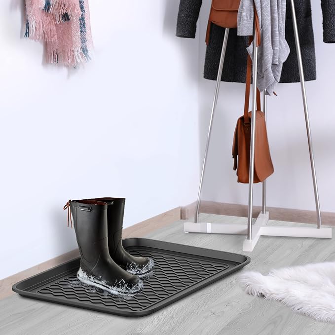 All Weather Boot Tray - Medium Water Resistant Plastic Utility Shoe Mat for Indoor and Outdoor Use in All Seasons by Stalwart (Set of Two, Dark Grey)