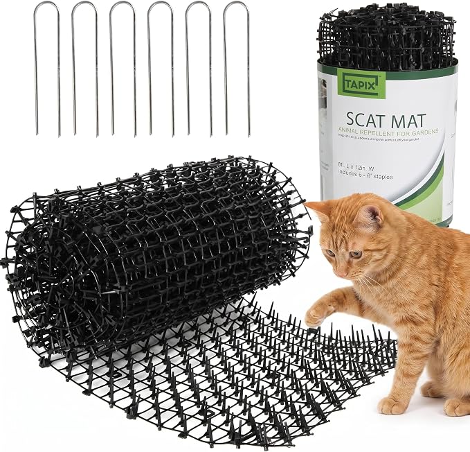 Tapix Cat Scat Mat with Spikes (8 ft.) – Cat Deterrent Strips for Garden, Yard & Furniture, Indoor & Outdoor, 6 Staples Included