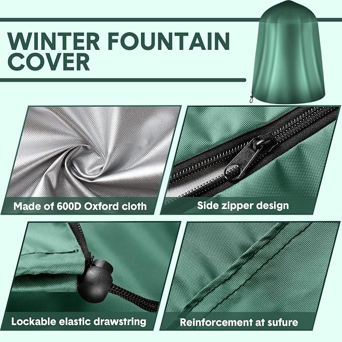 Tatuo Fountain Covers for Winter Waterproof 36"x42" 600d Outdoor Oxford Cloth Garden Fountain Statue Protective Cover with Drawstring for Outdoor Garden Statue(Green)