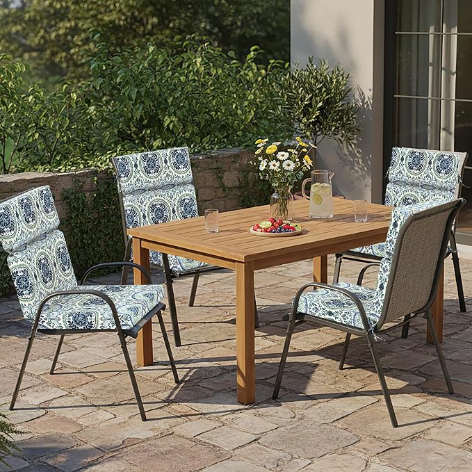 DYTXIII Outdoor High Back Chair Cushions Set of 2, 44"x22" Water Repellent Patio Seat Cushions with Elastic Sponge, All Weather Chair Pads for Rocking, Dining Chairs, Patio Furniture - Wreath Blue