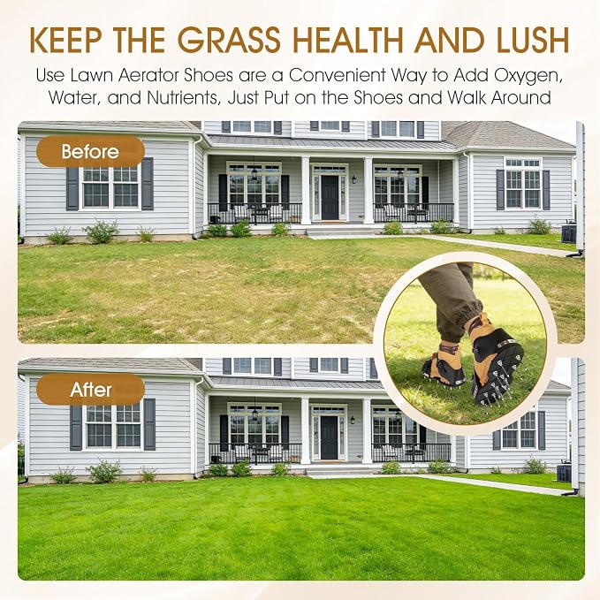 Aerator Shoes, Lawn Aerator Shoes for Grass, Spike Shoes Tool for Lawn with 5mm Metal Base and Adjustable Straps (Buckle)