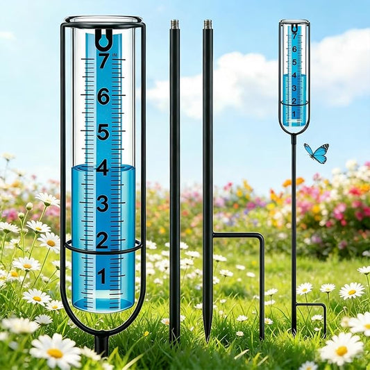 Rain Gauge, 7" Freeze Proof rain Gauge Outdoor Best Rated, Rain gauges for Yard with Stake,Large Clear Numbers and Adjustable Height -Decorative rain Measure Gauge for Garden, Deck, Lawn