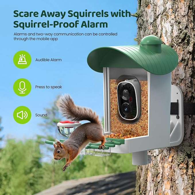 Bird Feeder with Camera Outdoor Solar: Smart Birdfeeder Houses with 2K Live Cam - AI Identify Birds Species and Auto Instant Arrival Alert Outside Garden - Ideal Gift for Bird Lovers