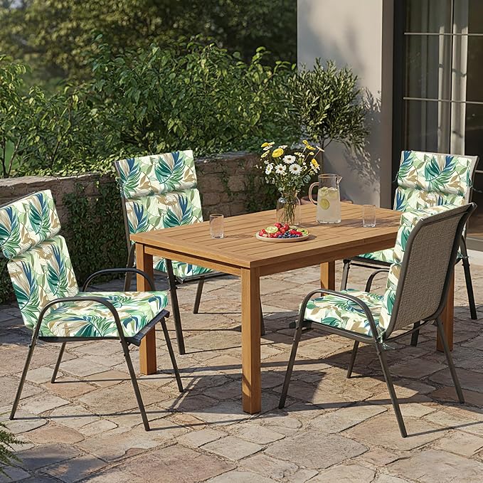DYTXIII Outdoor High Back Chair Cushions Set of 2, 44"x22" Water Repellent Patio Seat Cushions with Elastic Sponge, All Weather Chair Pads for Rocking, Dining Chairs, Patio Furniture - Lush Leaf Green