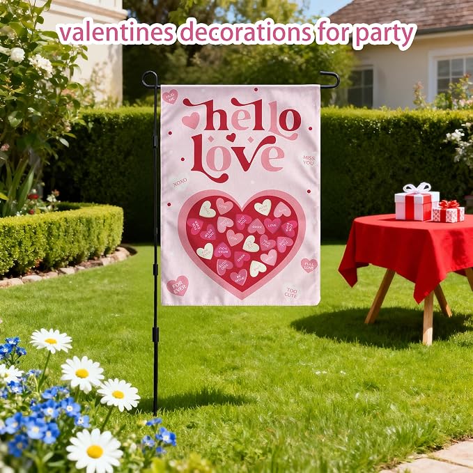 Valentines Day Decorations - Heart Love Welcome Garden Flag | Valentines Day Decor Party Favors Supplies for Outdoor Indoor Double-Side Backdrop Banner for Garden Porch Patio Lawn Yard Home,12x18