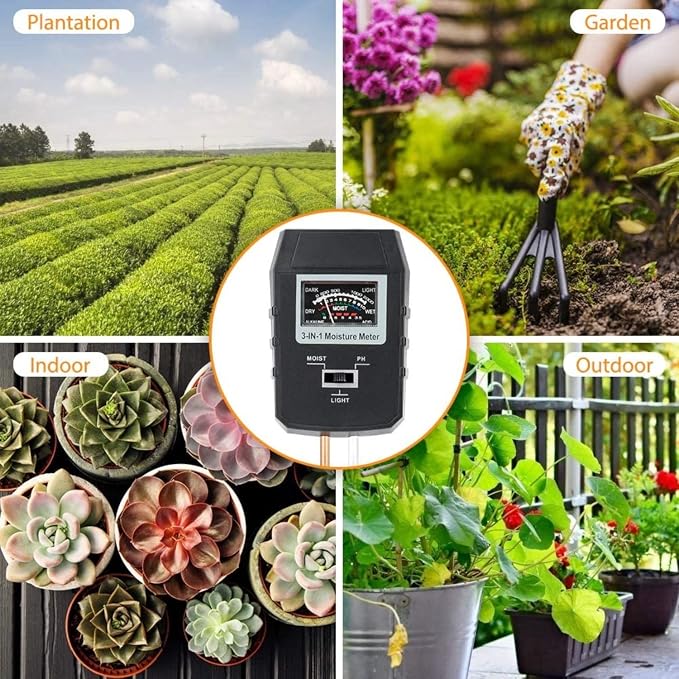 3-in-1 Soil pH, Moisture & Light Meter – No Battery Needed | Accurate & Easy-to-Use Plant Tester for Garden, Lawn & Indoor Plants | Dual Probe Design for Fast & Reliable Readings