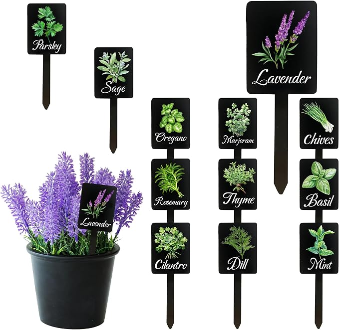 12Pcs Herb Garden Signs - 12 Styles Plant Labels for Outdoor Acrylic Markers - Waterproof Reusable Stakes Tags With Names for Vegetables Indoor Outdoor Decoration