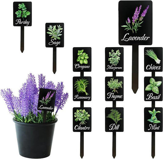 12Pcs Herb Garden Signs - 12 Styles Plant Labels for Outdoor Acrylic Markers - Waterproof Reusable Stakes Tags With Names for Vegetables Indoor Outdoor Decoration
