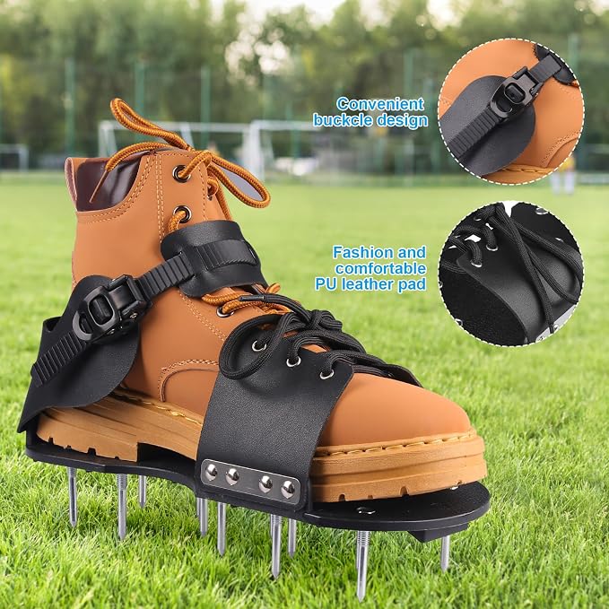 Lawn Aerator Shoes for Grass, Aerator Shoes with Adjustable Loop Strap, Grass Aerator Shoes with 26 Stainless Steel Nails, Aeration Shoes for Lawn Soil Aeration for Patios, Gardens (Light Black)