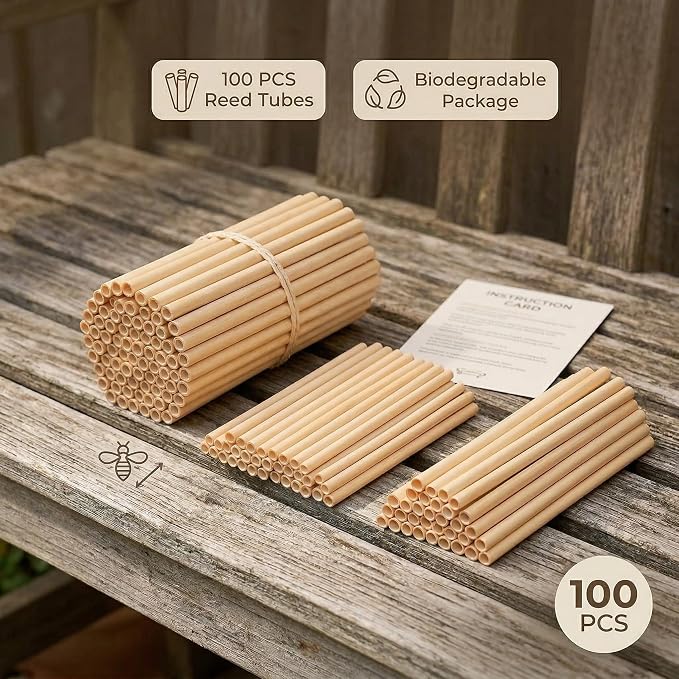 100PCS Mason Bee Tubes, Phragmite Reed Bee Tubes, Honeycomb Reed Tubes Bees House Nest for The Garden Pollinator House Gardening Gifts