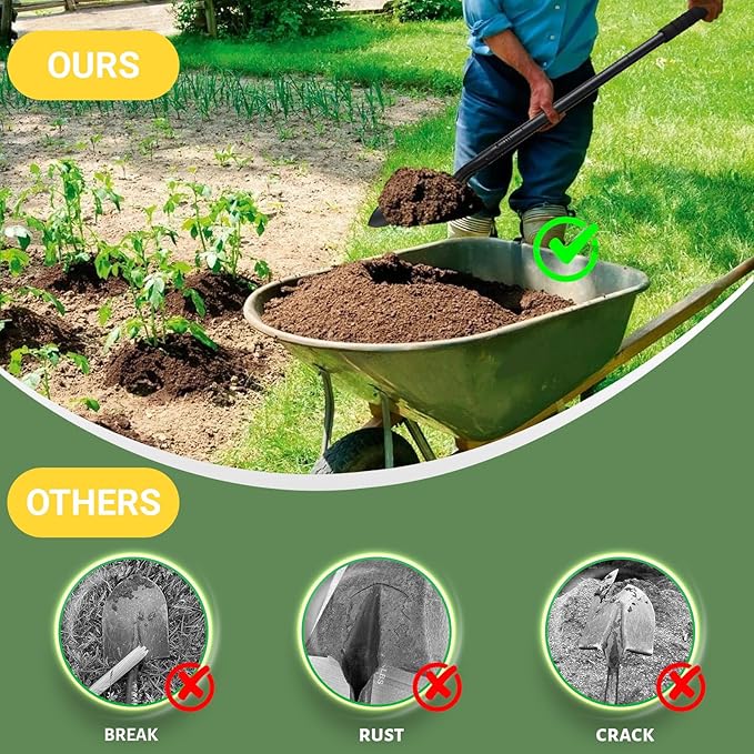Small Round Point Digging Shovels, Garden Spade Shovel Beach Shovels with 43.3in Handle,Heavy Duty Portable Metal Shovel for Gardening Camping Trenching Digging Landscaping,Off-Road Use, Black
