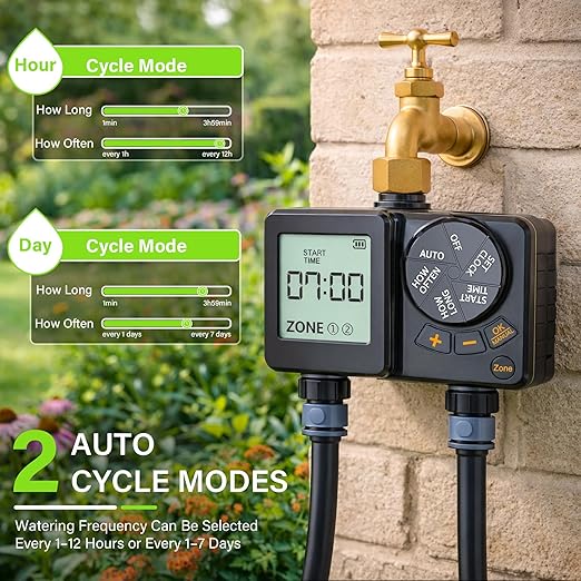 MIXC Drip Irrigation System with Timer,1/4" 100Ft Automatic Garden Watering Kit with 16pcs 360°Adjustable Brass Nozzles & Bendable Rod,for Outdoor Plants,Lawn,Raised Bed,Potted Plant,Yard,Greenhouse