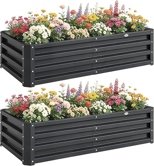 Outsunny Galvanized Raised Garden Bed, 4' x 2' x 1' Metal Planter Box, for Growing Vegetables, Flowers, Herbs, Succulents, Gray