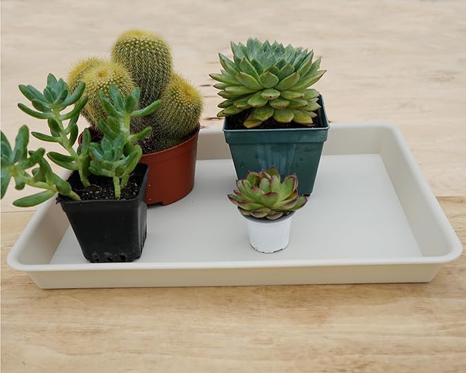 VUWEZ Rectangle Plant Tray, Plant Drip Tray, Plant Pot Saucers, Plant Germination Trays, Plant Saucers, 14.5'' x 11'' x 1.5'' (2 pack), Beige