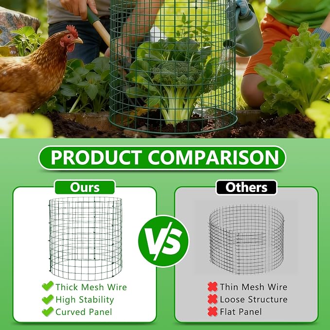6 Pack Plant Protectors from Animals, 12''x14'' Metal Plant Cages for Outdoor Plants, Garden Plant Protector with Stakes & Zip Ties, Keep Rabbits Squirrels Out, Plant Cage for Flowers Vegetables