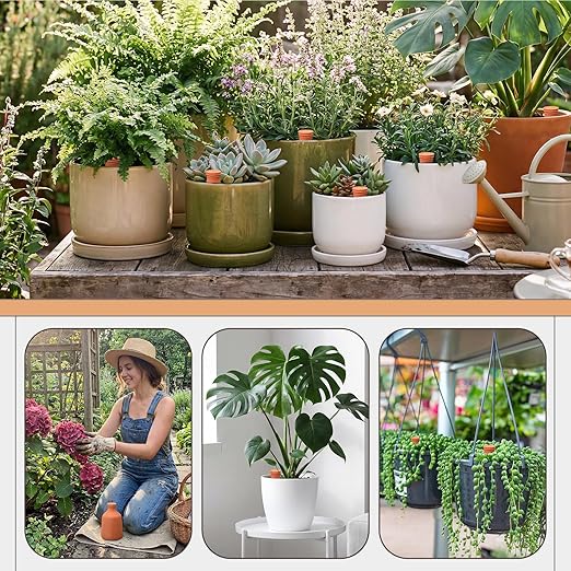 DoubleFill 2 Pcs 50oz Ollas Terracotta Watering Pots Self Watering Planter Insert Terracotta Globes Clay for Outdoor Indoor Garden Plants, Easy to Refill