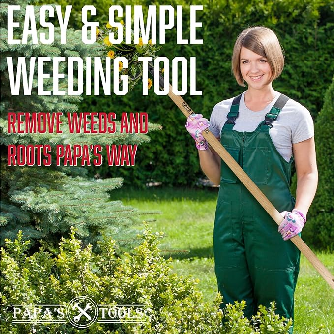 Papa's Tools One-Piece Weed Puller Tool, Stand Up Weeder with Heavy Duty Solid Bamboo Handle, Ultra-Durable 4-Claw Steel Head, 43.5” Fully Assembled Long Handle Weed Remover for Lawn & Garden