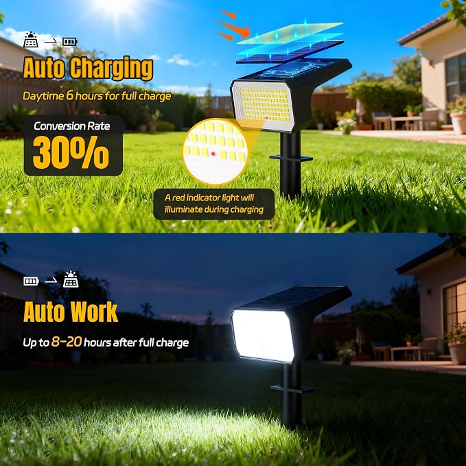 Solar Spot Lights Outdoor, [6 pack/118 LED] 4 Modes Auto On/Off Solar Landscape Spotlights, Ip67 Waterproof Solor Powered Pathway Lights for Outside Yard Garden Walkway Tree Patio (Cool White)