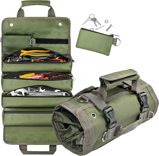 Tool Bag Organizer Roll Up: Gifts for Men Fathers Day Dad Gifts for Him Boyfriend Husband Birthday Portable Motorcycle Tool Box Woodworking Gift for Mechanic Craftsman Electrician Rollup Toolbag