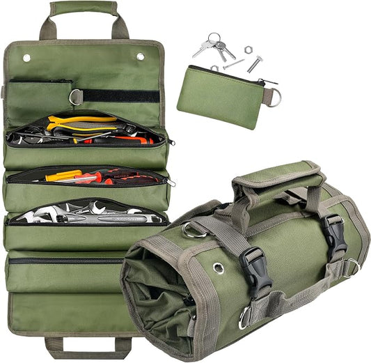 Tool Bag Organizer Roll Up: Gifts for Men Fathers Day Dad Gifts for Him Boyfriend Husband Birthday Portable Motorcycle Tool Box Woodworking Gift for Mechanic Craftsman Electrician Rollup Toolbag