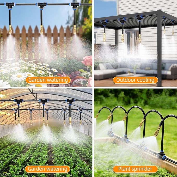 200FT Drip Irrigation System, 2026 Upgrade Garden Watering Kit with 32pcs 360° Adjustable Copper Nozzles, High-Flow DIY Sprinkler System for Large Gardens, Farms, Greenhouses, Lawns (200 ft)