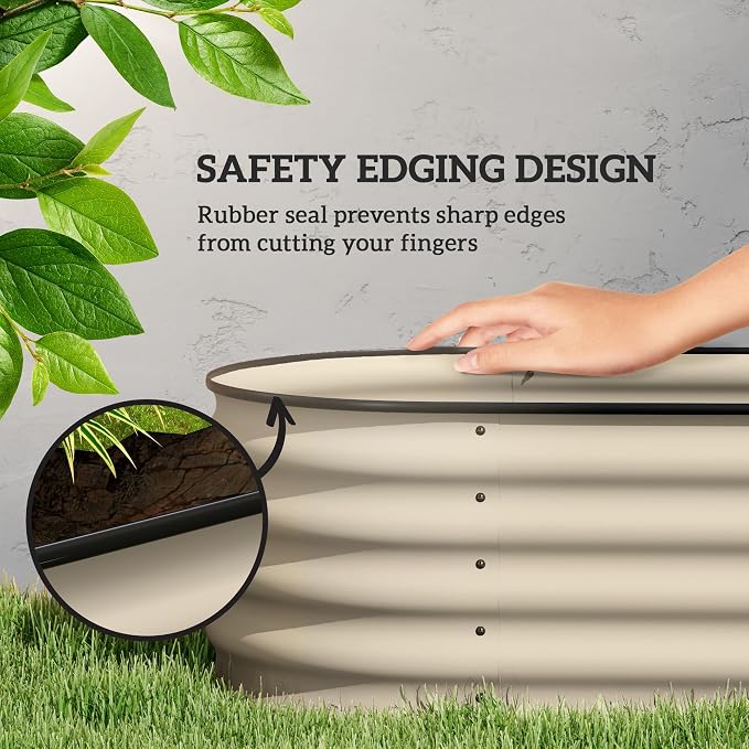 Outsunny 8' x 2' x 1.4' Galvanized Raised Garden Bed Kit, Outdoor Metal Elevated Planter Box with Safety Edging, Easy DIY Stock Tank for Growing Flowers, Herbs & Vegetables, Cream