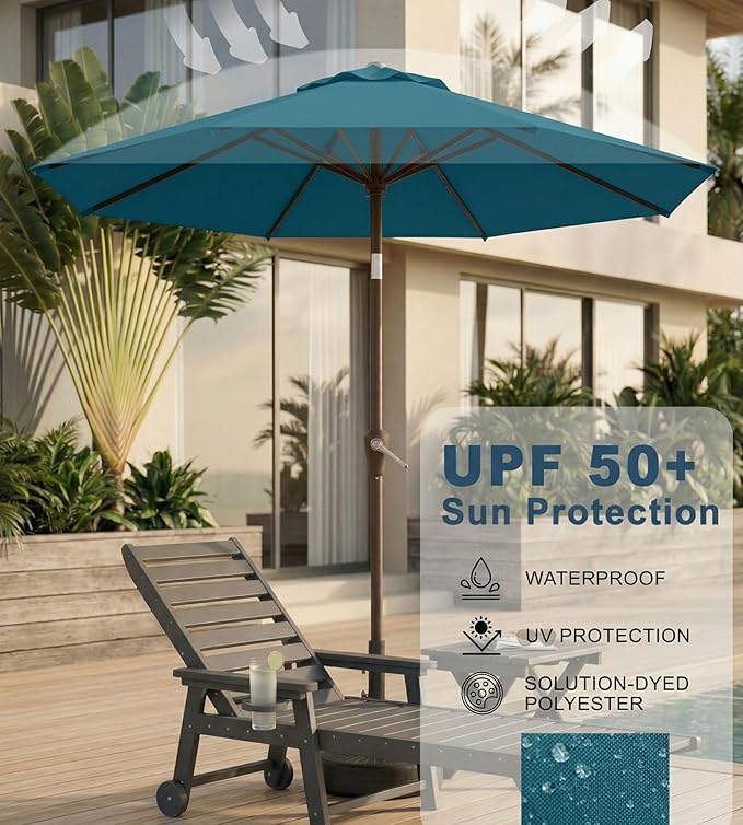 10FT Patio Umbrella, Outdoor Umbrella with Push Button Tilt and Crank, 8 Sturdy Ribs, UV Protection & Waterproof Market Umbrella for Pool, Backyard, Beach,Deck