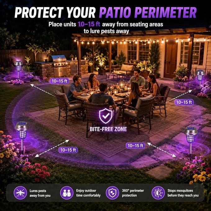 2026 Mosquito Repellent Outdoor Patio Solar Bug Zapper Outdoor Mosquito Zapper for Moths,Gnats,Flies,Small Flying Insect,Gnat Killer for Vegetable Beds,Electric Fly Zapper for Backyard,Garden 4Pack