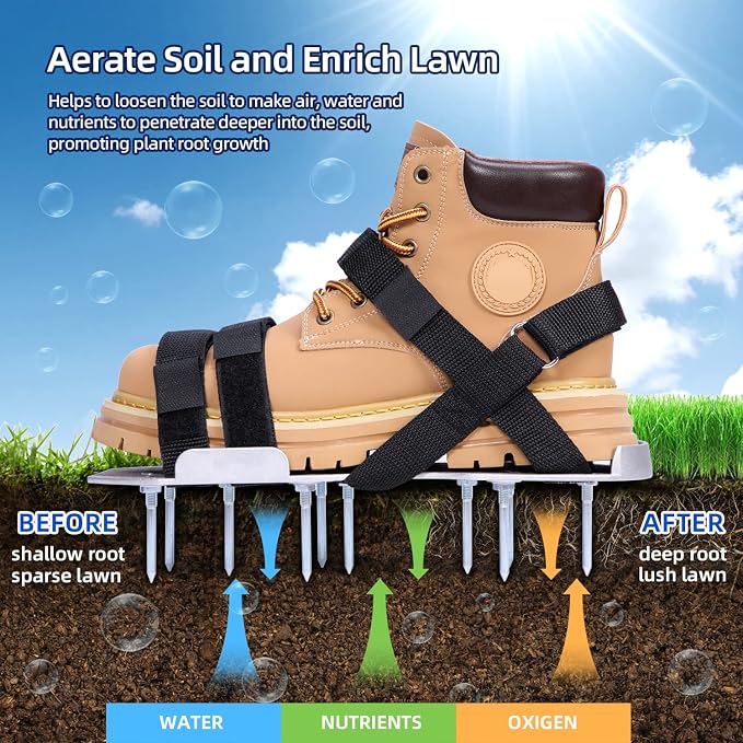 Ohuhu Lawn Aerator Shoes for Glass: Free-Installation Aeration Shoes with Stainless Steel Shovel, Heavy Duty Spike Aerating Sandals Lawn Equipment Tool (Aluminum)