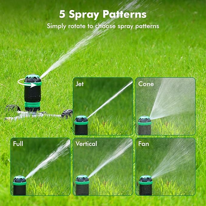RESTMO Gear Drive Sprinkler with Wheeled Base, 5-Pattern Multi-Adjustable Lawn Sprinklers for Yard, Heavy Duty Watering System for Garden Plant, Flower Bed and Large Area Watering