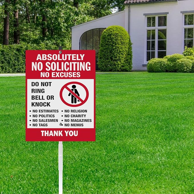 No Soliciting Sign for House Yard Sign With Stakes No Solicitors Do Not Ring Bell Reflective Aluminum Yard Signs Rust Free For Lawn Garden Neighborhood ((8x12) IN