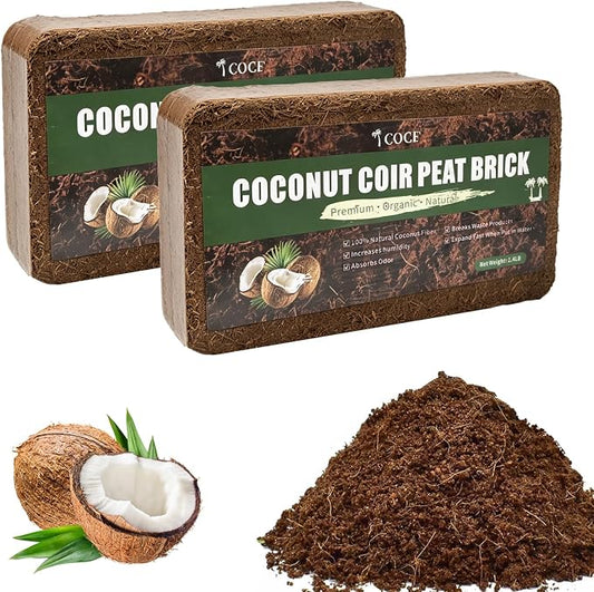 Coco Coir Brick - Low EC & pH Balanced, Compressed Organic Coconut Fiber Potting Mix for Indoor Outdoor Plants, Seed Starting, Hydroponics & Reptile Bedding(2.8lb)