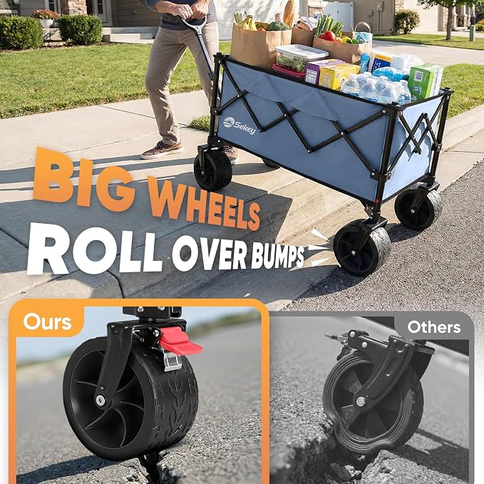 Sekey 150L Wagons Carts Foldable with Big All-Terrian Beach Wheels, Collapsible Heavy DutyWagon, Extra Large Folding Wagon,Foldable Wagon for Camping, Garden, Sports. Blue