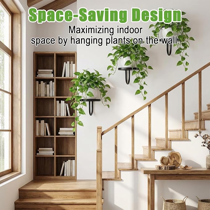 3 Pcs Wall Planters for Indoor Plants, Wall Mounted Plant Holder, Metal Plant Floating Decor Shelves, Space Saving, Walls Hanging Decor for Bedroom, Living Room, Kitchen, Office, Bathroom