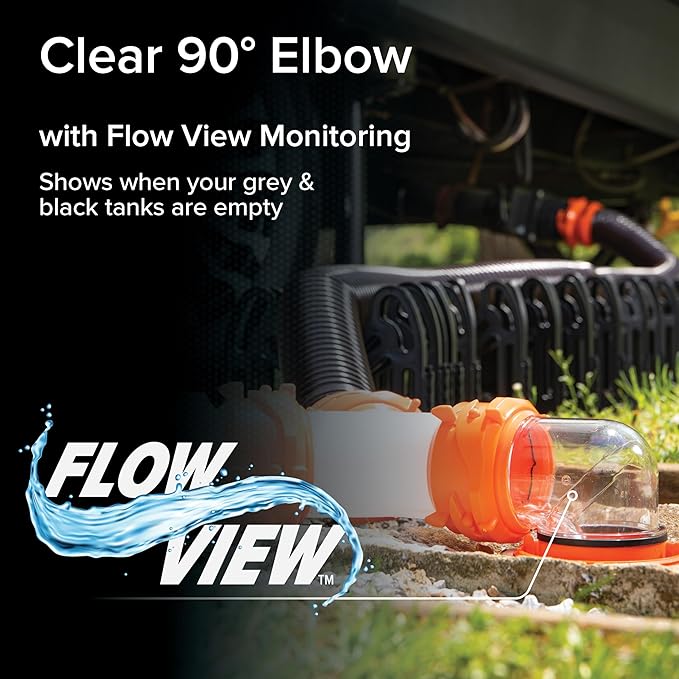Camco RhinoFlex Clear RV Sewer Hose Elbow with 4-in-1 Adapter - Features a 360-Degree Fitting Rotation and Built-in Gasket for Odor-Tight Protection - Fits 4 Sizes of Dump Station Inlets (39736)
