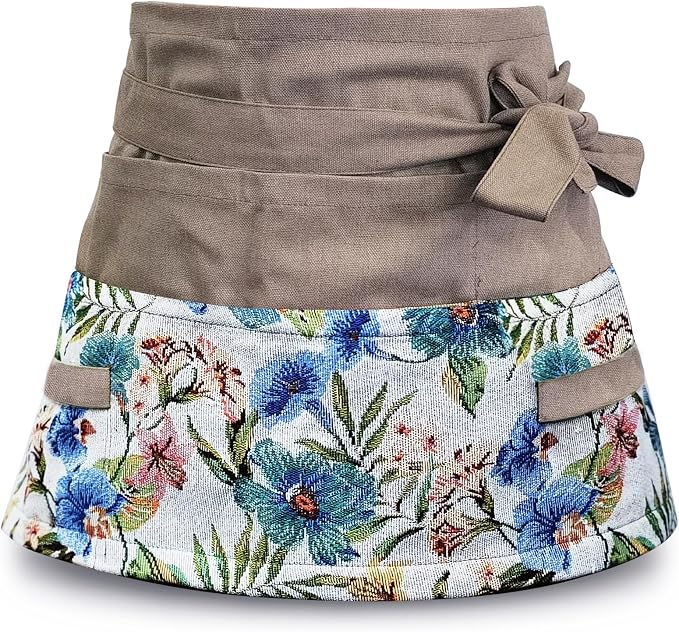 Garden Apron for Woman, Serve Apron Cute, Flora Half Apron with 8 Pockets, Valentines Gift for Mom Wife Girlfriend