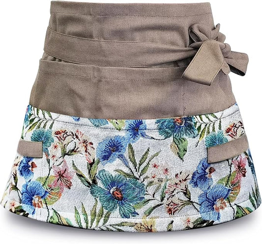 Garden Apron for Woman, Serve Apron Cute, Flora Half Apron with 8 Pockets, Valentines Gift for Mom Wife Girlfriend