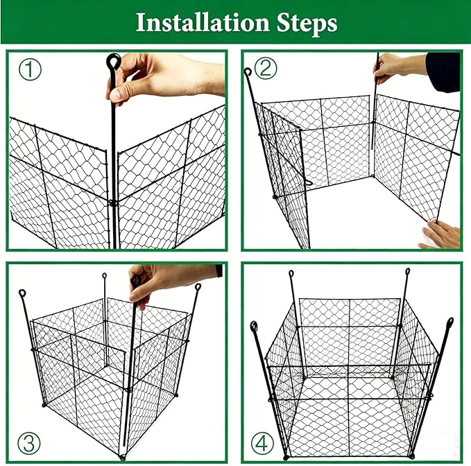 3 Pack Plant Protectors from Animals, 12Pcs 1" Mesh DIY Plant Cages 13.8"x13.8"x12", Metal Garden Animal Barrier with Stakes, Keep Rabbits & Chipmunks Out for Vegetables, Shrubs & New Plants