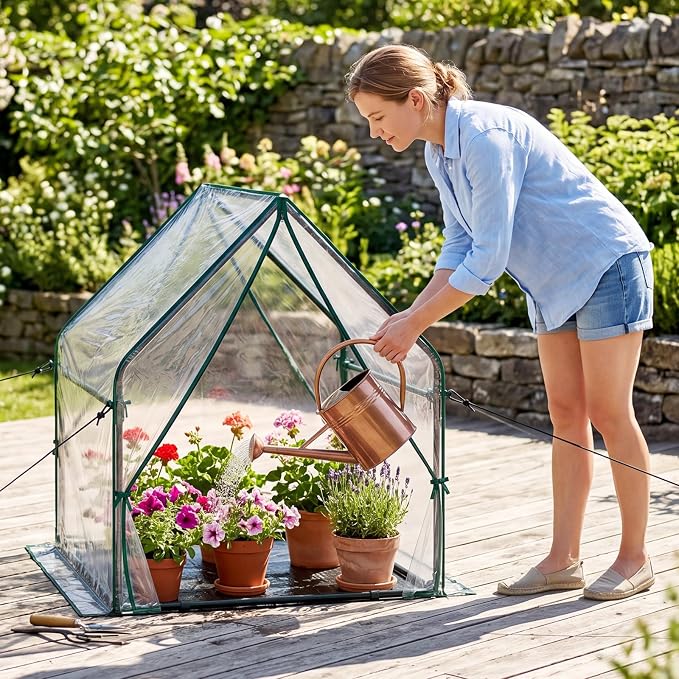 Giantex Mini Greenhouse, Outdoor Portable Green House with Sturdy Metal Frame, Ground Stakes & Wind Ropes, Clear Tent Small Greenhouse for Indoor Outdoor Plants (36"x36"x43")