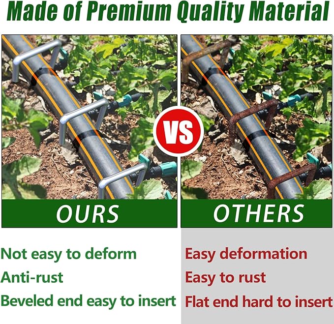 500 Pack Landscape Staples 4 Inch Garden Stakes Galvanized Garden Staples Pins Anti-Rust Ground Stakes for Weed Barrier, Irrigation Tubing, Landscaping Fabric, Yard Lawn