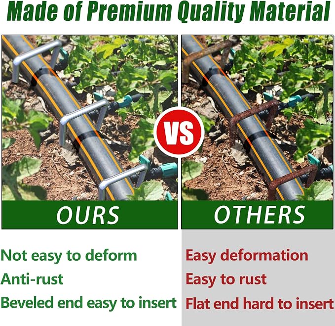 100 Pack Landscape Staples 4 Inch Garden Stakes Galvanized Garden Staples Pins Anti-Rust Ground Stakes for Weed Barrier, Irrigation Tubing, Landscaping Fabric, Yard Lawn