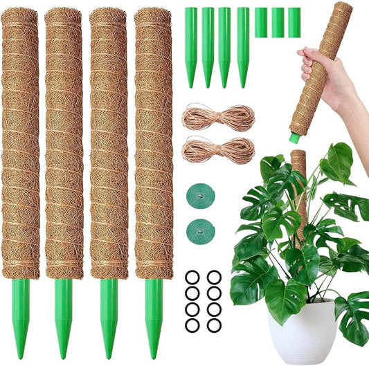 4 Pack 20 Inch Moss Poles, Stackable Moss Pole Monstera Plant Support, 66 Inch Tall Plant Stakes for Climbing Plants Indoor, Coir Plant Support Stick Stand for Potted Plants, Pothos, Philodendron