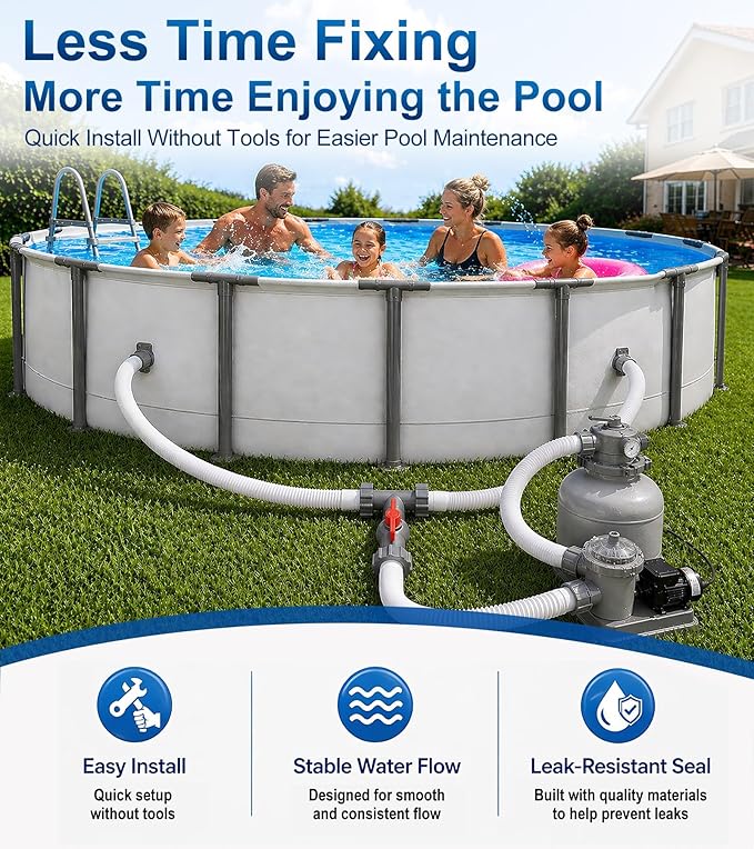 Pool Hose Connector with Valve,1.5" T-Joint Pool Hose Adapter Valve for Leak-Proof Dual Seal and Control Water Flow, Durable PP Material, Easy No-Tool Install for Above Ground Pools and Filter Pump